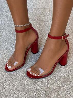 New Look Red Patent Clear Strap Block Heel Sandals – Women’s 11